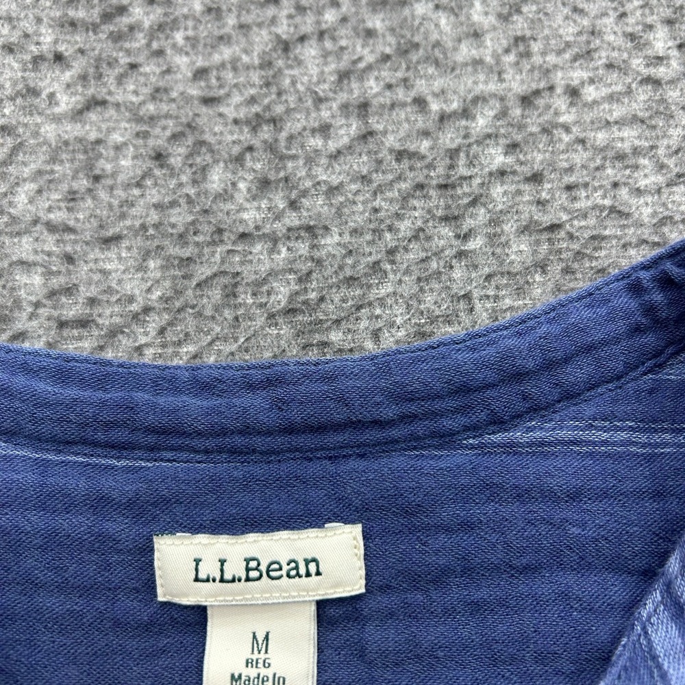 LL Bean Cloud Gauze Split Neck Top Shirt Lightweight Cotton Womens M Blue Stripe - Picture 2 of 7